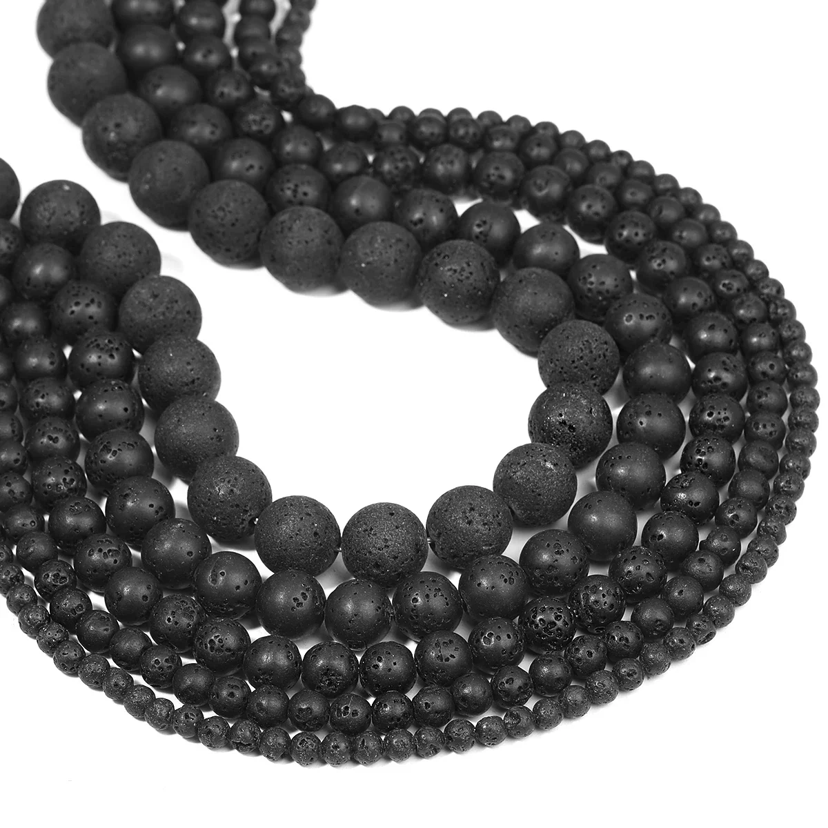 4-12mm Schwarze Vulkanische Lavastein-Rundperlen 15' Wählbare Größe für Schmuckherstellung DIY Armband Großhandel