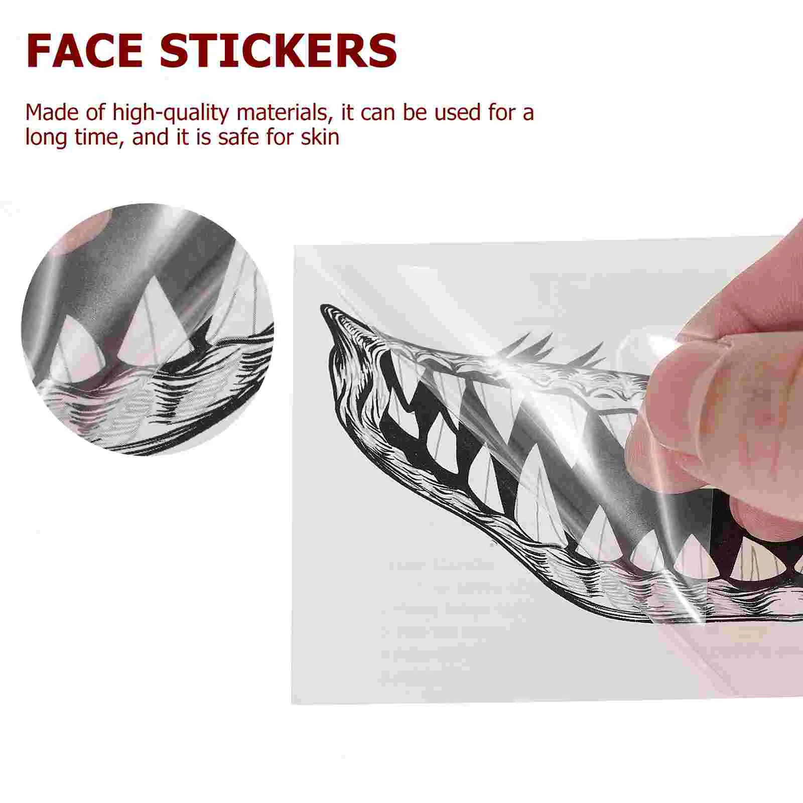 10 Sheets Halloween Tattoo Stickers Face Decals Tattoos Creepy Teeth Water Proof Temporary Pvc