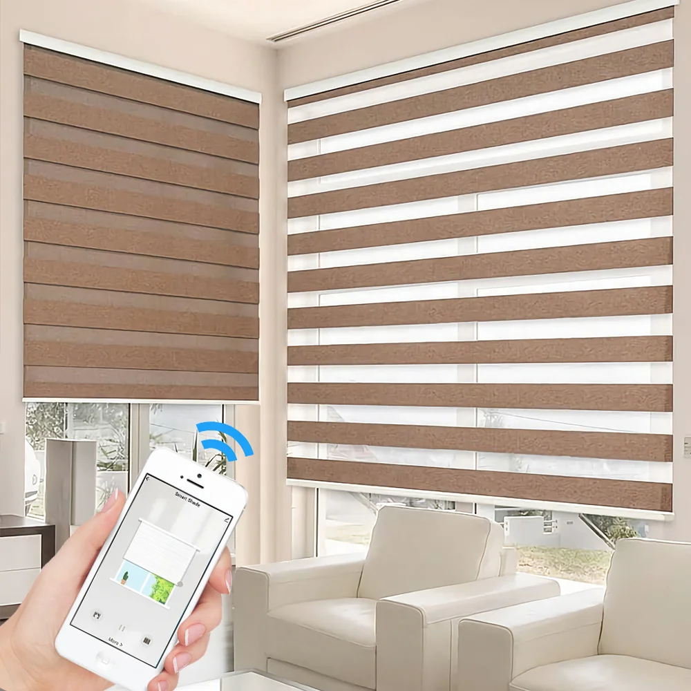 

Custom Alexa Blackout Remote Wifi Smart Electric Window Motor Motorized Shades Automatic Zebra Roller Blinds