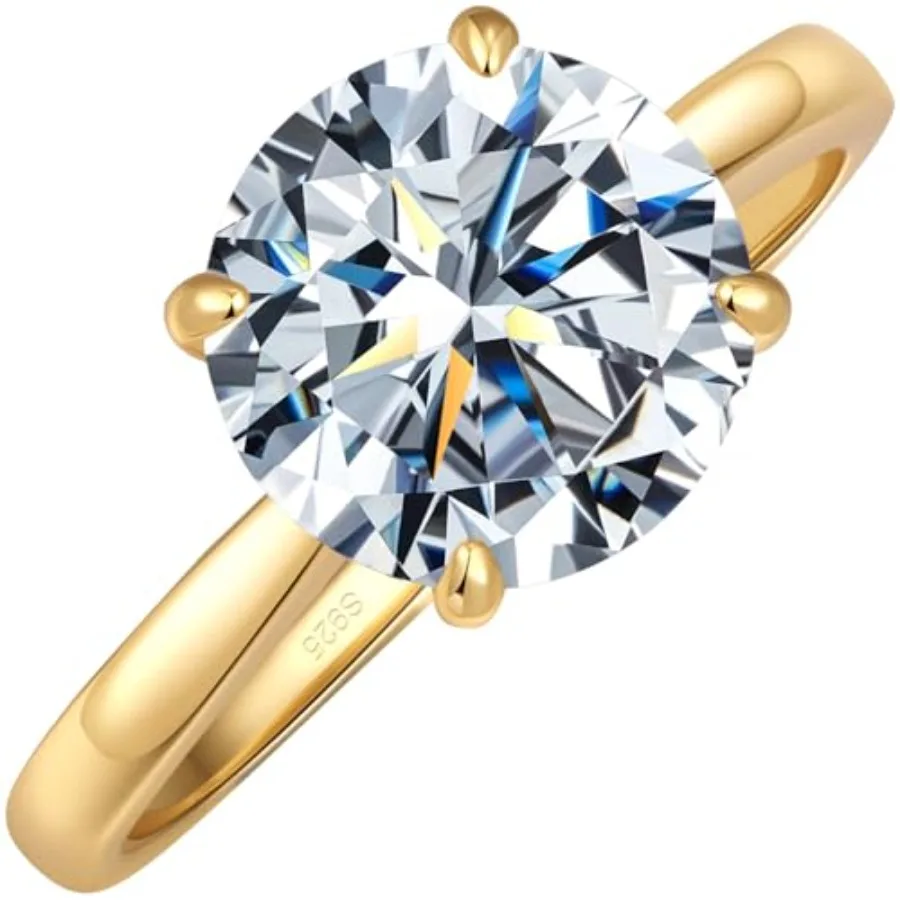 

1/2/3/4 CT Round Moissanite Engagement Ring for Women, S925 Sterling Silver Solitaire Moissanite Ring with 18K/ Gold Plated, D