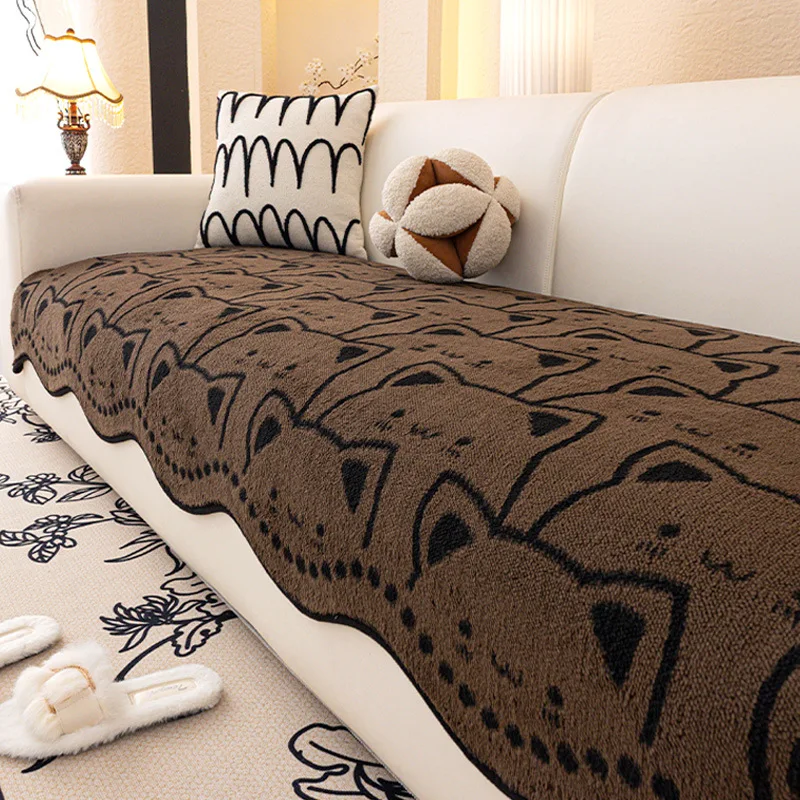 

Winter Thickened Plush Sofa Cushion Cartoon Design Fixed Anti-Slip One-Piece Straight-Cut Seat Pad Fabric Seat Cover