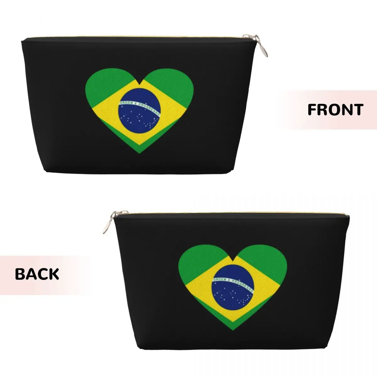 Custom National Flag Of Brazil Makeup Bag for Women Travel Cosmetic Organizer Fashion Brazilian Heart Storage Toiletry Bags