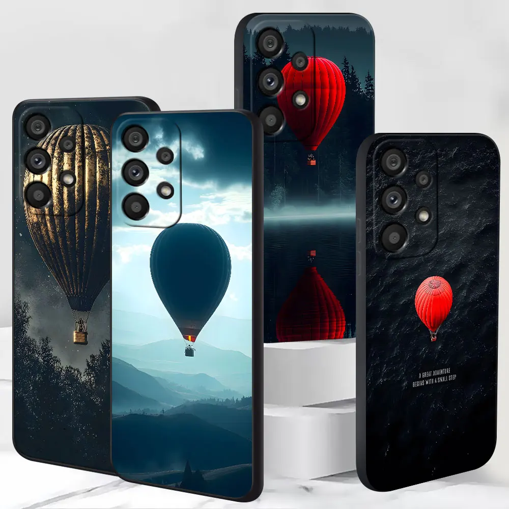 TPU Case for Samsung Galaxy A10 A10s A20 A20s A70s A06 A9 A7 A8 A04s A50s A5 A50 Black Phone Cover Mist Valley Hot Air Balloon