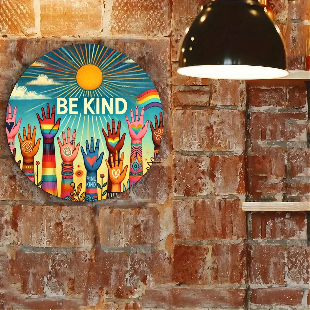1 шт., вдохновляющий круглый металлический знак «Be Kind» — яркая тема единства и доброты, устойчивый к атмосферным воздействиям железный настенный рисунок для улицы, крыльца