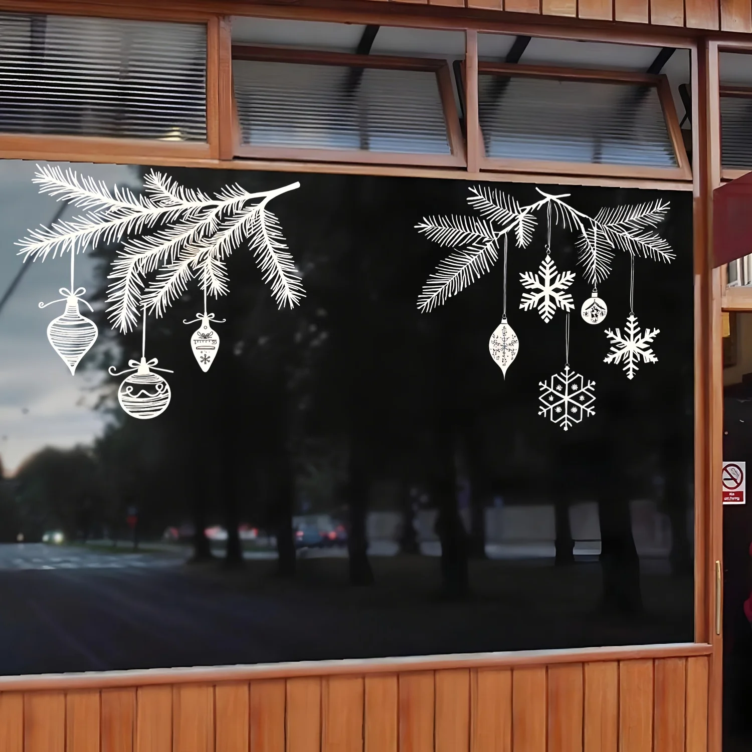 1Set Fensteraufkleber mit weihnachtlichem Kieferzweig, weißer Silhouetten-Stil, selbstklebende Wandaufkleber, festliche Glasaufkleber, abnehmbar