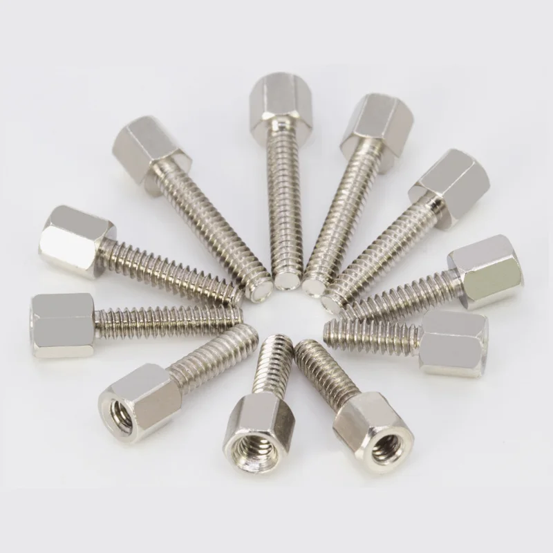 10/20/100Pcs 황동 니켈 도금 # 4-40*5+L PCB 보드 마더보드 VGA DVI COM용 육각 스탠드오프 스페이서 육각 머리 간격 나사