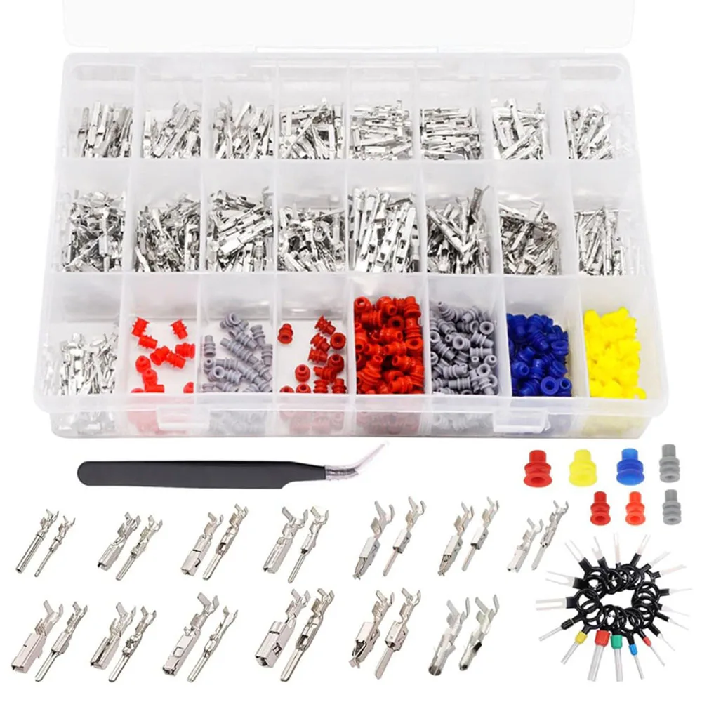 700Pcs 26Type Car Electrical Wire Terminal Kit 1/1.5/1.8/2.2/2.8/3.5mm Connector Pins Terminal Removal Male Female Crimp Pins