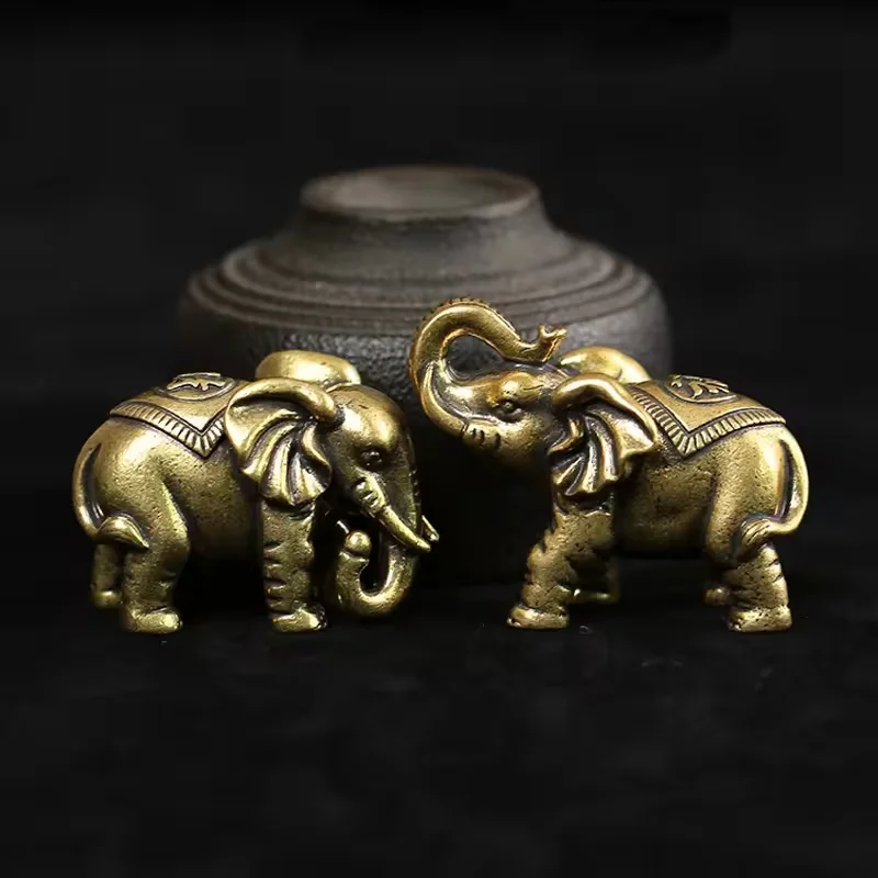 Solid Copper Lucky Elephant Small Ornaments Brass Blessing Elephants Miniature Figurine Antique Bronze Animal Statue Craft Decor