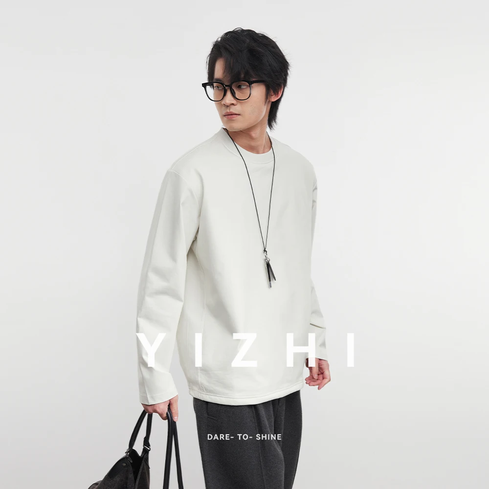 Fashion Men's Solid Color Round Neck Japanese Long-sleeved T-shirt 2025 Winter New Loose Casual Tops