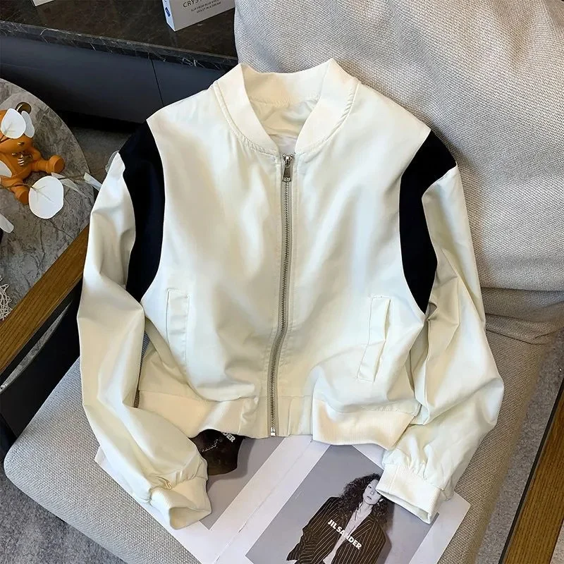 

Женская куртка, новая шикарная бейсбольная форма в стиле ретро, женская весенняя новинка дизайна, модный короткий свободный кардиган, куртка, пальто, верхняя одежда