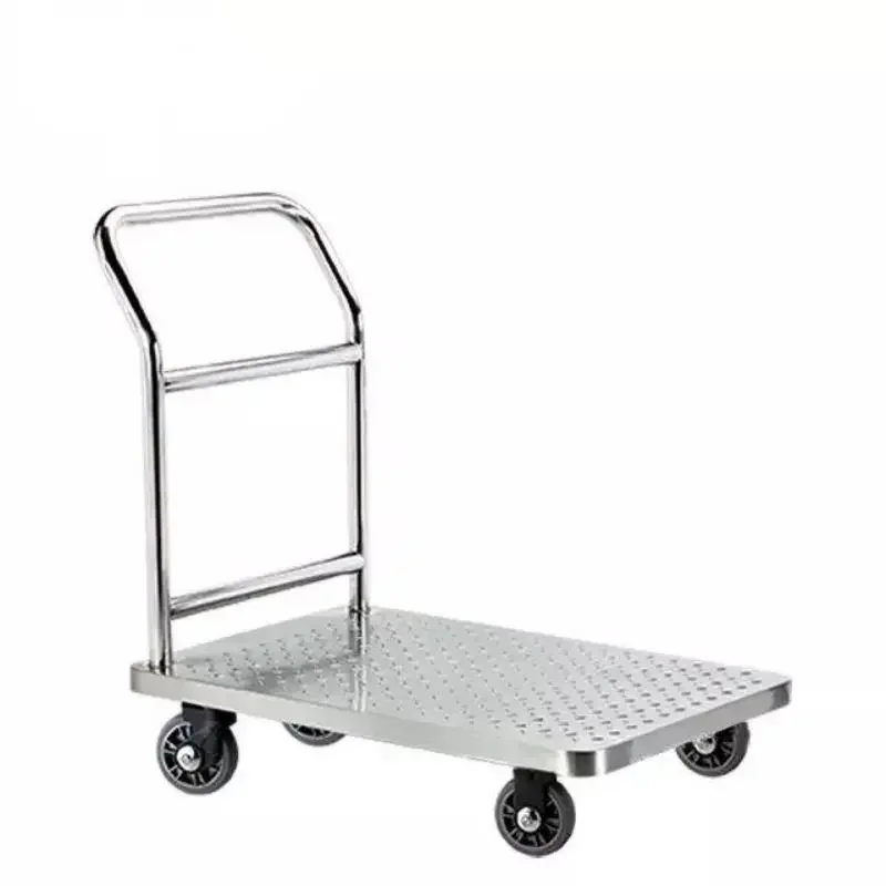 2026 Heavy Duty Hand Trolley Truck Platform Trolley Storage Cages High Quality Stainless Steel Carton Silver Outdoor Durable 3 Y