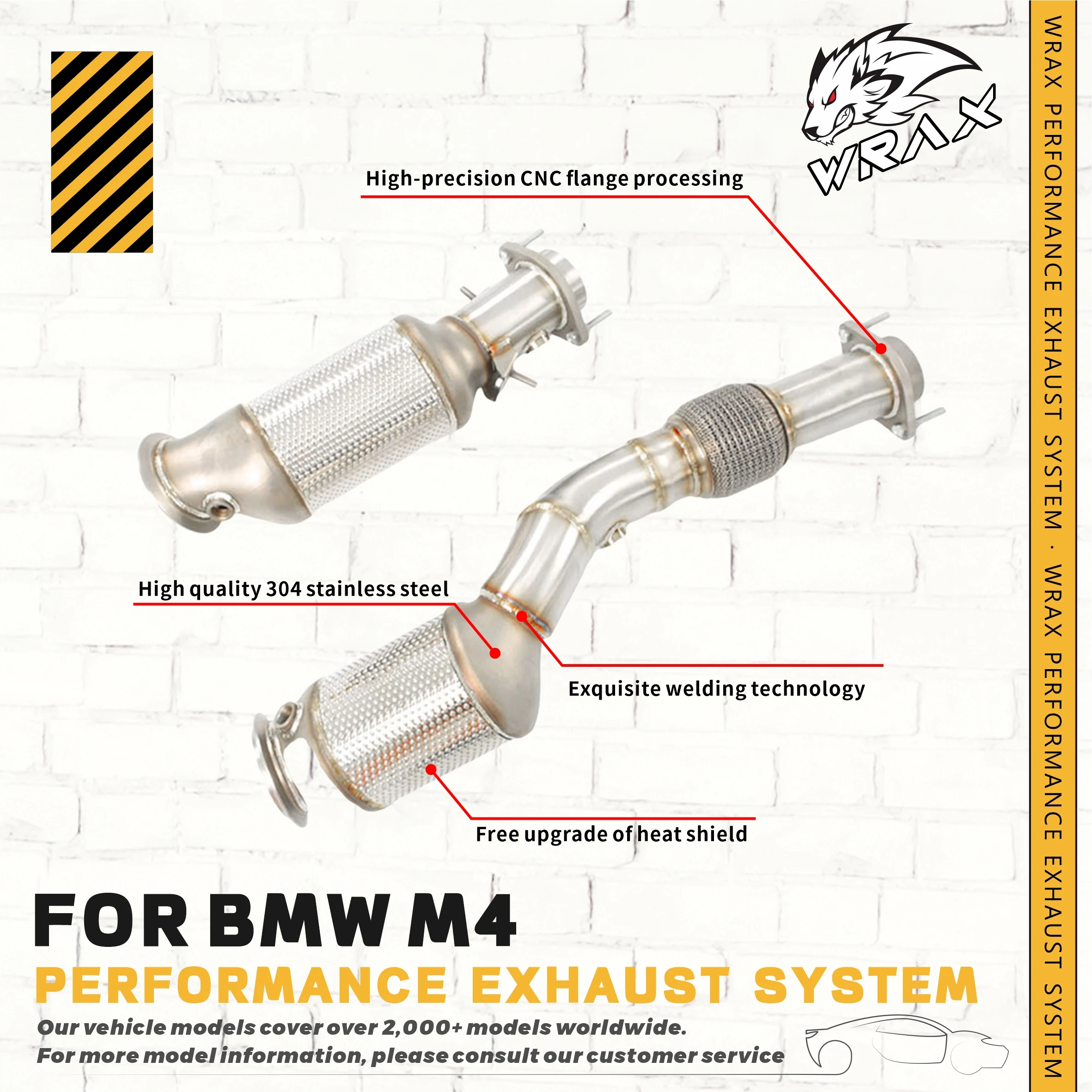

WRAX exhaust steel downpipe for BMW M3 M4 G80 axle pipe with heat shield and high flow catalysis Auto Accessories Direct