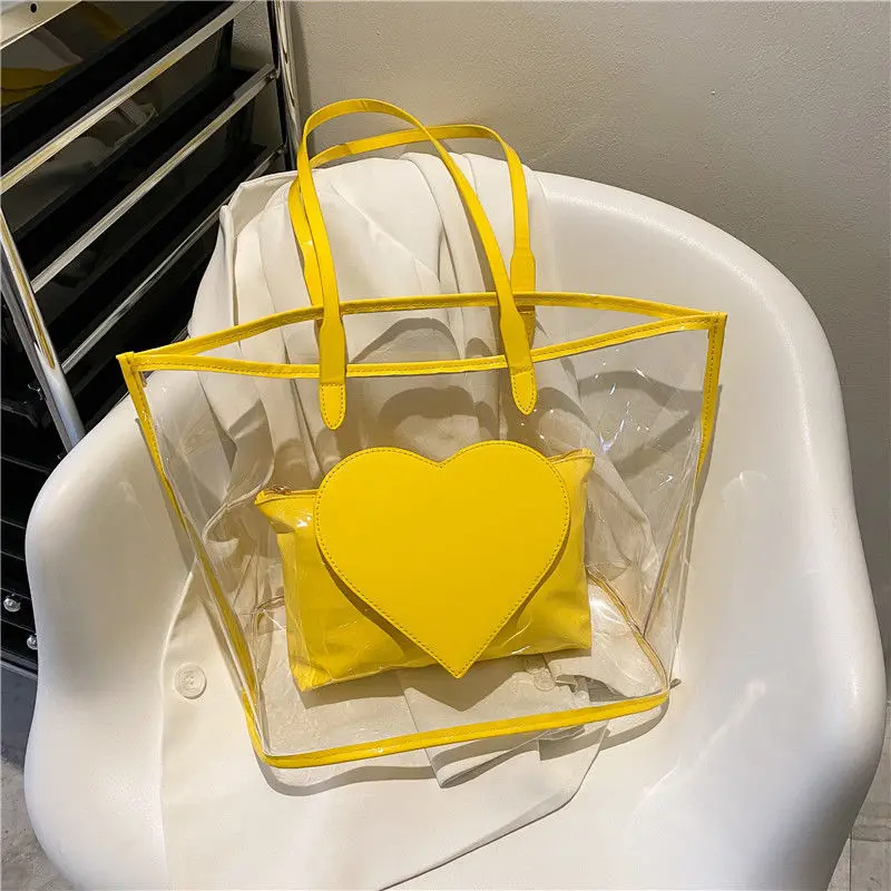 Saco de geléia laser transparente para mulheres, bolsa de ombro casual, rua, grande capacidade, amor Design, moda, novo, 2023