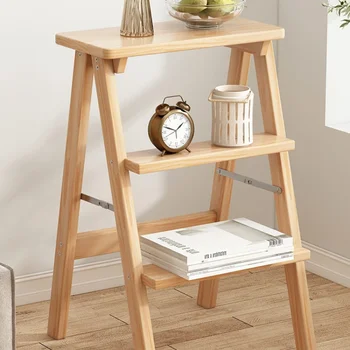 Home folding high chair Chinese style solid wood step stool creative three-step bench functional kitchen climbing chair hot