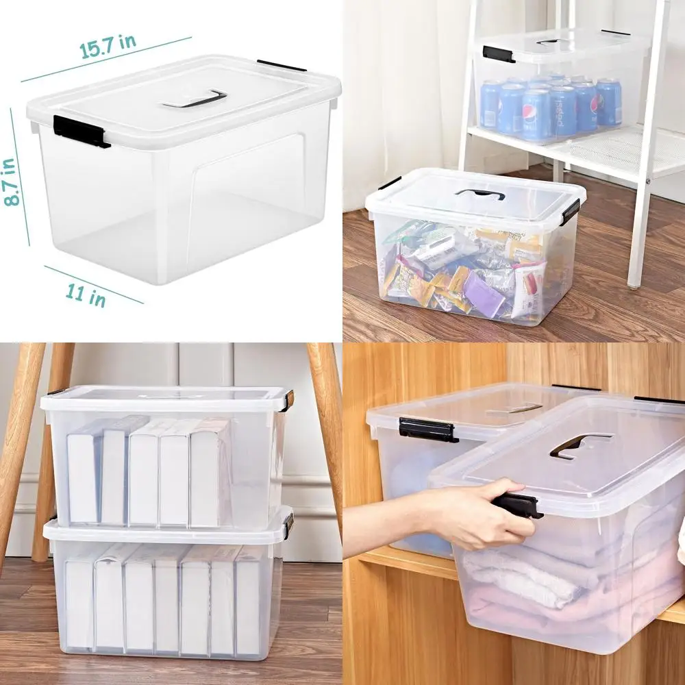 

6-Pack Clear Stackable Storage Bins with Lids and Handles, 19 Quart Plastic Organizers