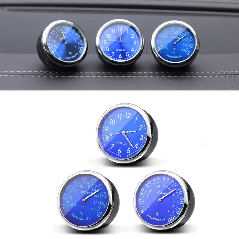 

Detachable Car Dashboard Panel Luminous Clock + Thermometer + Hygrometer 3 In 1 Kit Motorbike Bicycle Boat Mini Watch Desk Decor