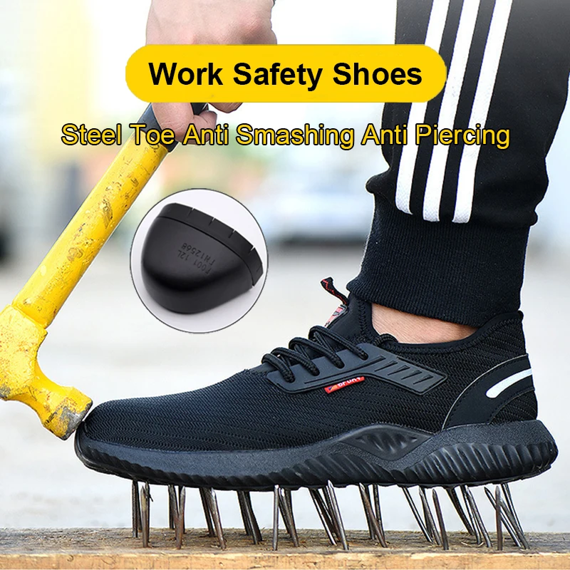 

Steel Toe Safety Work Shoes Men Mesh Breathable Working Shoes Man Safety Sneakers Anti Piercing Puncture-Proof Boots Large Size