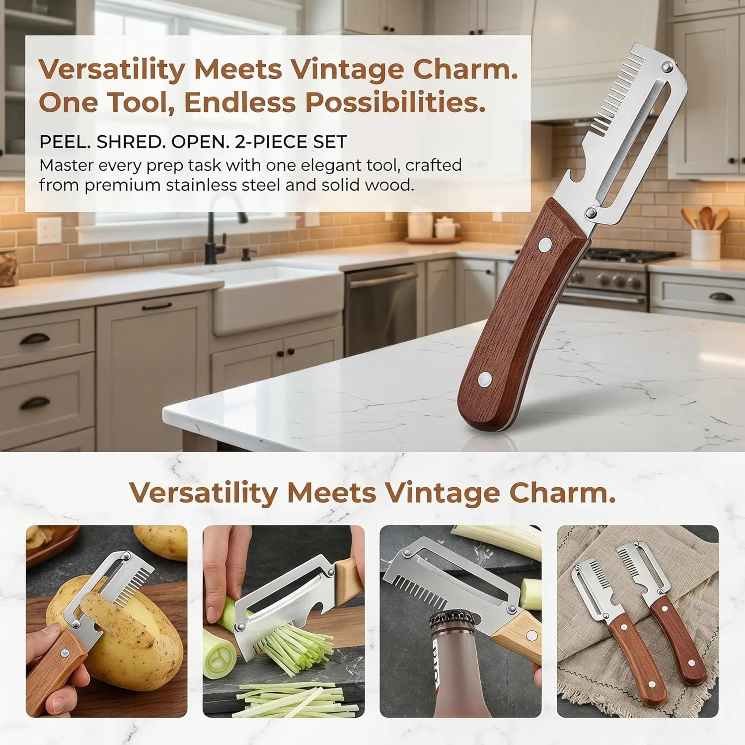 3-in-1 Stainless Steel Peeler Multifunctional Vegetable & Fruit Slicer Potato Carrrot Peeler with Bottle Opener Kitchen Tools