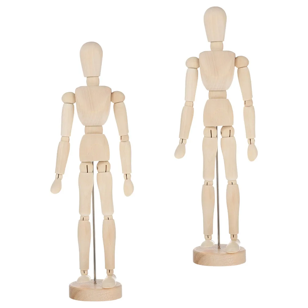 

2Pcs Jointed Puppet Adornment 12Inch Movable Wooden Crafts Decoration Unfinished DIY Ornament For Kids Home