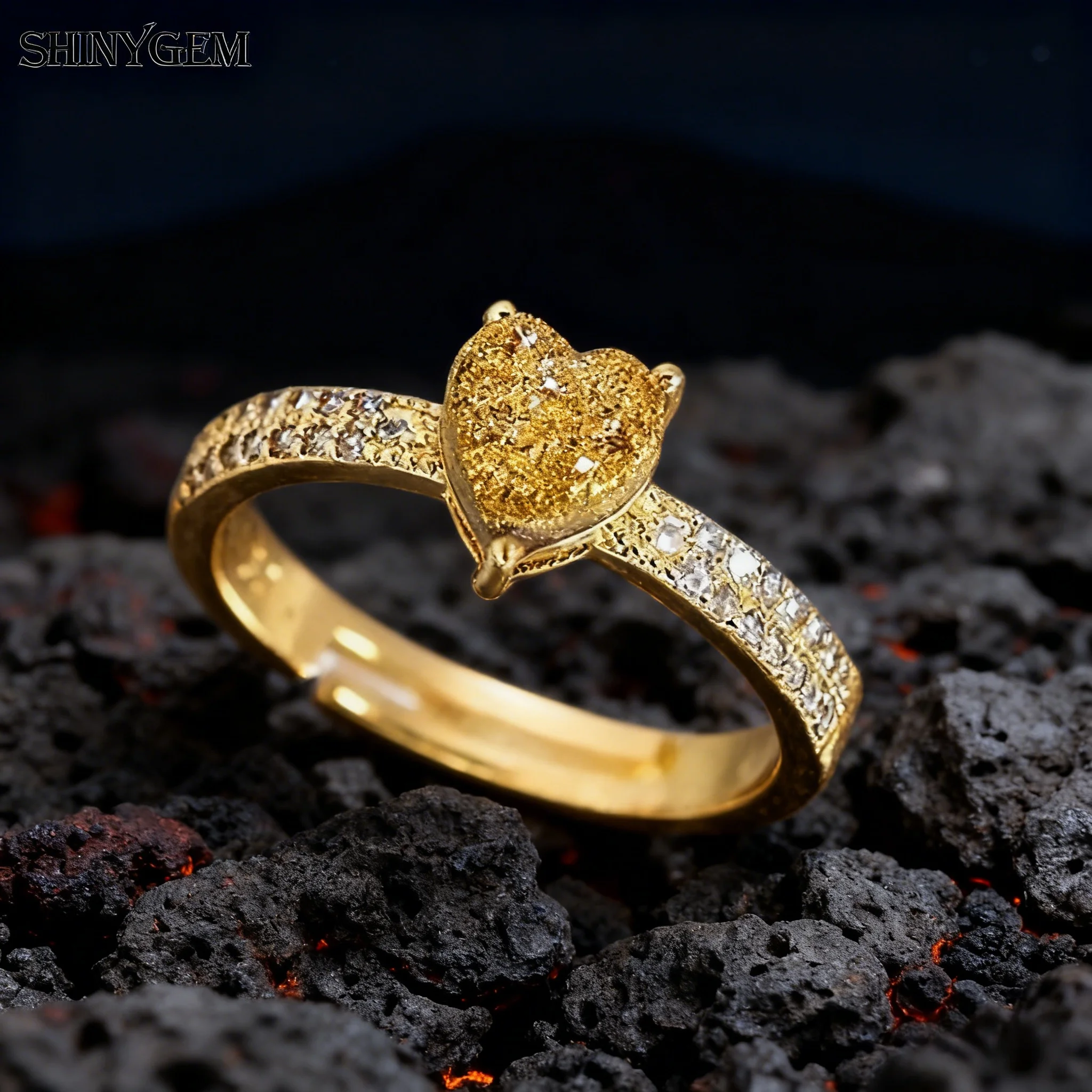 ShinyGem Natural Druzy Women Resizable Ring Heart Shaped Jewelry Blue Crystal Tooth Energy Cleansing Gift Party Wedding Ring