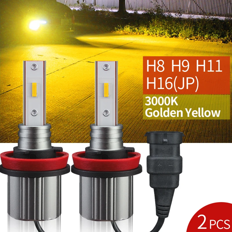 2pcs TRUNI Extremely Bright H11 H8 H16 LED Fog Light Bulbs, 9006 880 881 5000lm Mini Size 6000K Cool White 3000K Golden Yellow