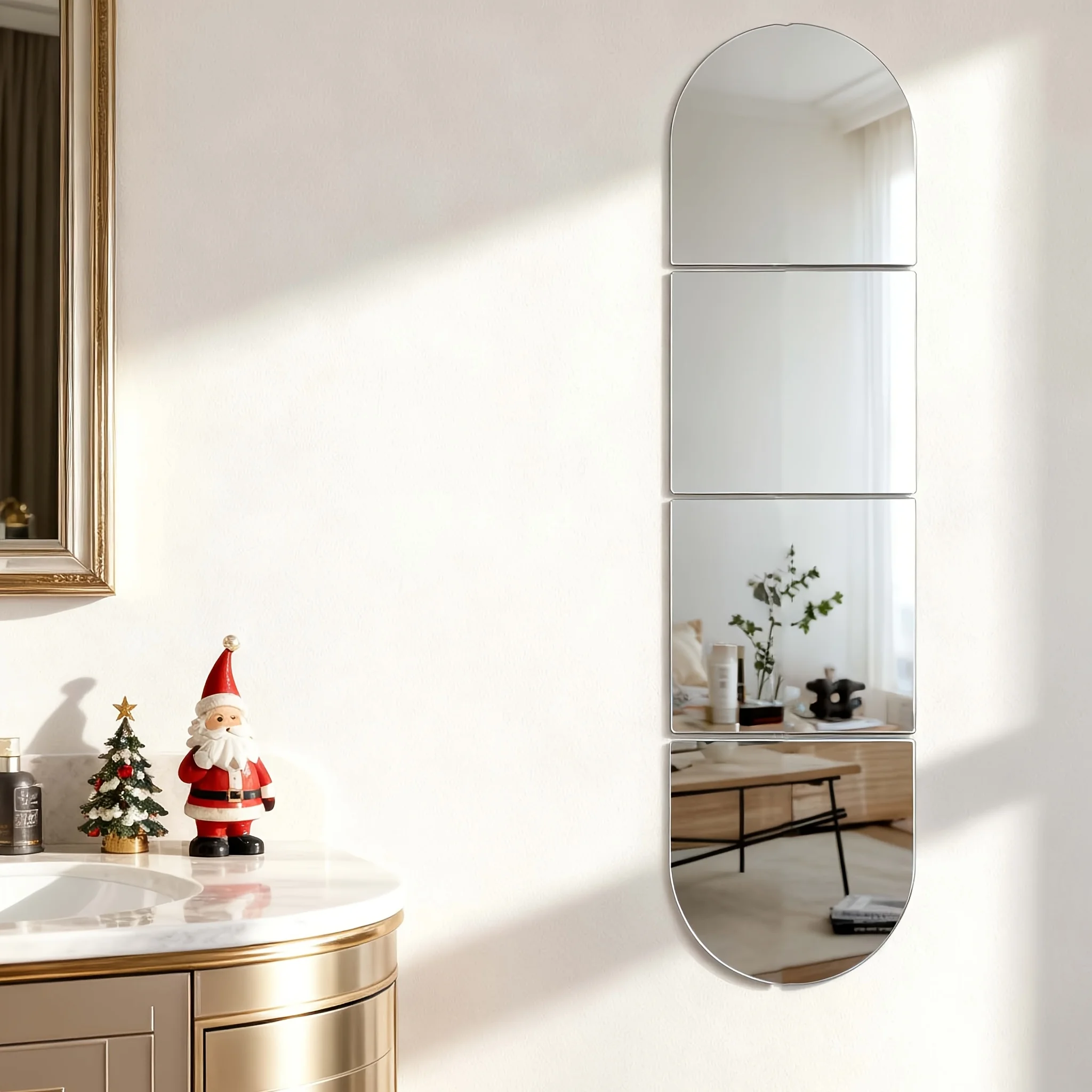 Modern Best-selling 8pcs Silver Oval Square Acrylic Mirror Peel Stick Decal Bathroom Bedroom Living Room Home Decor 30cm 2mm