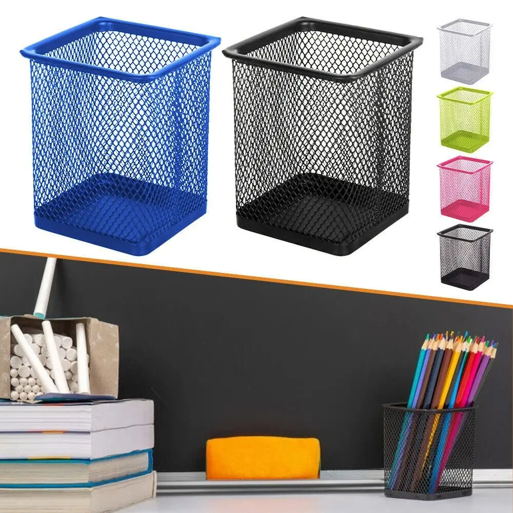 Round/Square Office/School Desk Tidy Mesh Pen Pot Storage Case Pen Holder Stationery Organiser