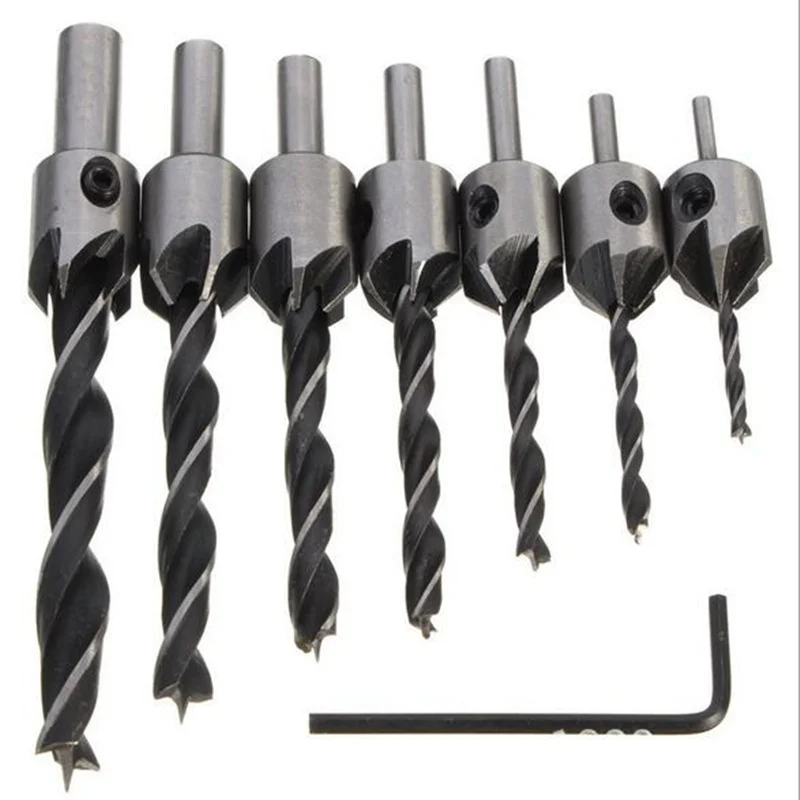 8pcs/set Big Discount! Countersink Drill Bit Drill Press Set Reamer High Speed Steel Chamfer Reamer Woodworking Power Tools