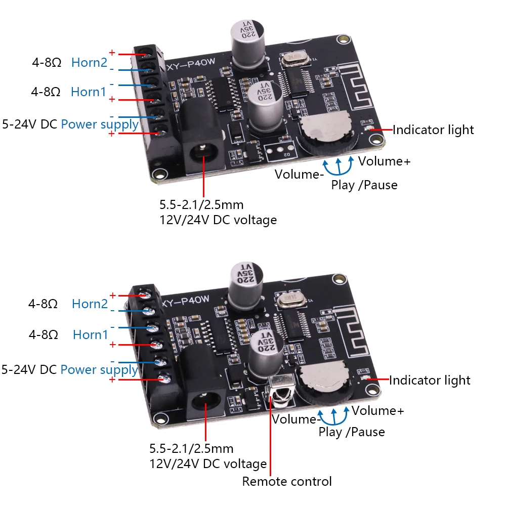 30w 40w stereo bluetooth empfänger leistungs verstärker dual-kanal platine 12v 24v high power digital modul für diy XY-P40W – Detail 2