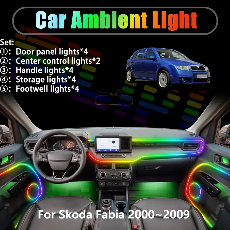 

Для Skoda Fabia 2000~2009 MK1 6Y 2/18 в 1: Комплект светодиодной подсветки салона и багажника USB RGB с эффектом потока