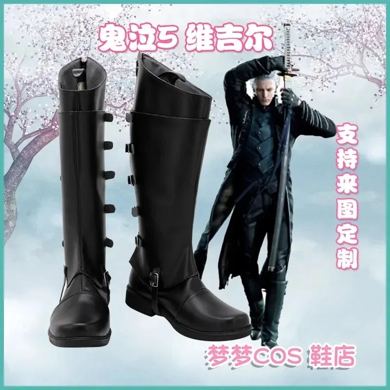 

Cry DMC 5 Vergil Nelo Angelo Dark Slayer Cosplay Costume Shoes Handmade Faux Leather Boots