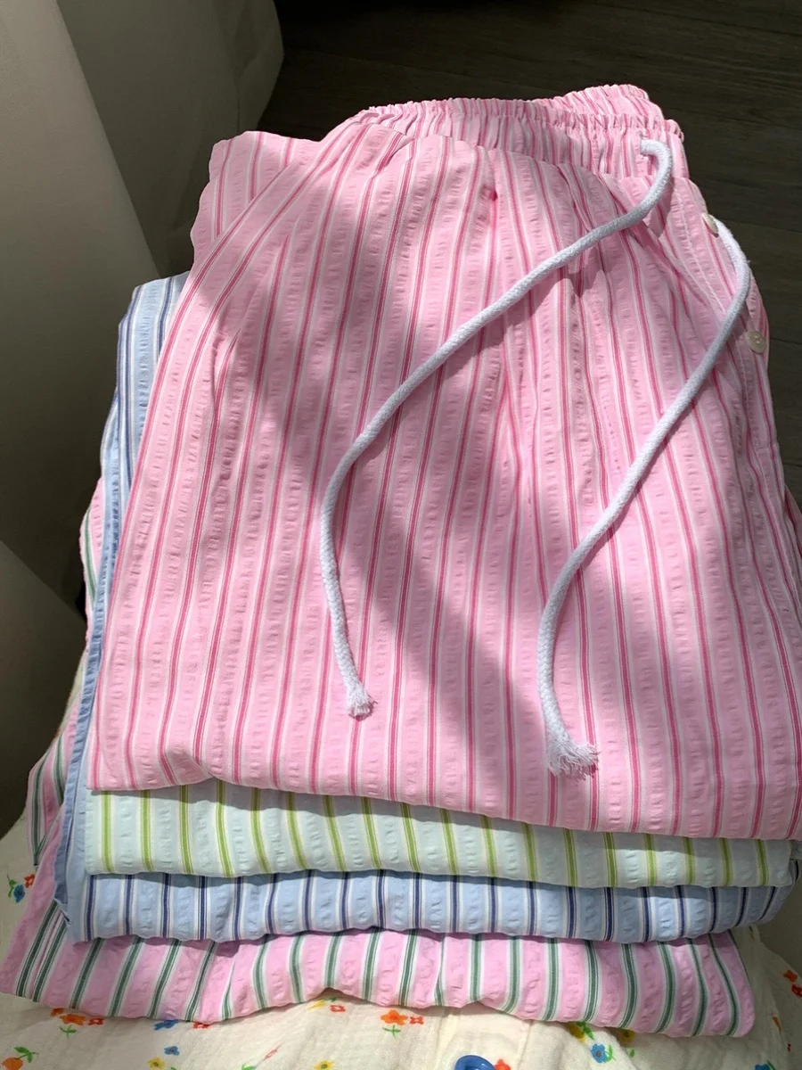 Sweet Skin-Friendly Stripe Sleep Pants Summer Casual Loose Wide Leg Long Pants plus Size Comfortable Home Clothes for Women