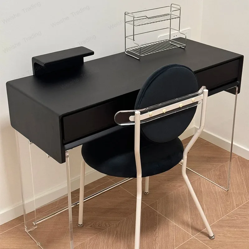 Medieval solid wood dresser household bedroom ash wood long table black makeup table