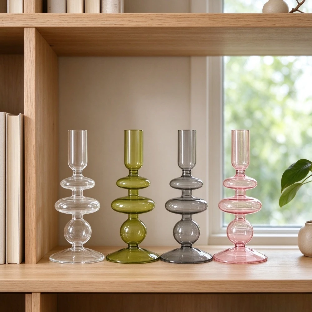 Bubble Shape Glass Candlestick Holder  Vintage Taper Candle Holder for Dining Table Party Living Room Tabletop Decoration