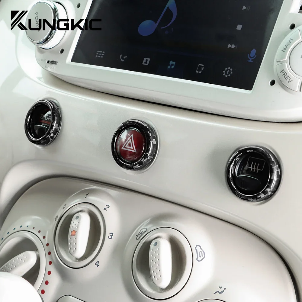 For Fiat 500 Abarth 595 695 2012-2023 LHD RHD Carbon Fiber Central Control Warning Light Button Frame Trim Interior Accessories