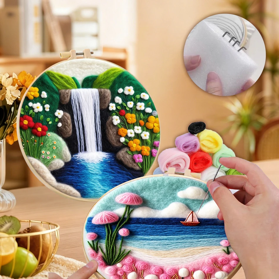 

GATYZTORY Wool Felting Kit Sewing Kit Handicraft Felt Scenery Landscape Embroidery Frame Diy Creative Making Wool Felt Kit Set
