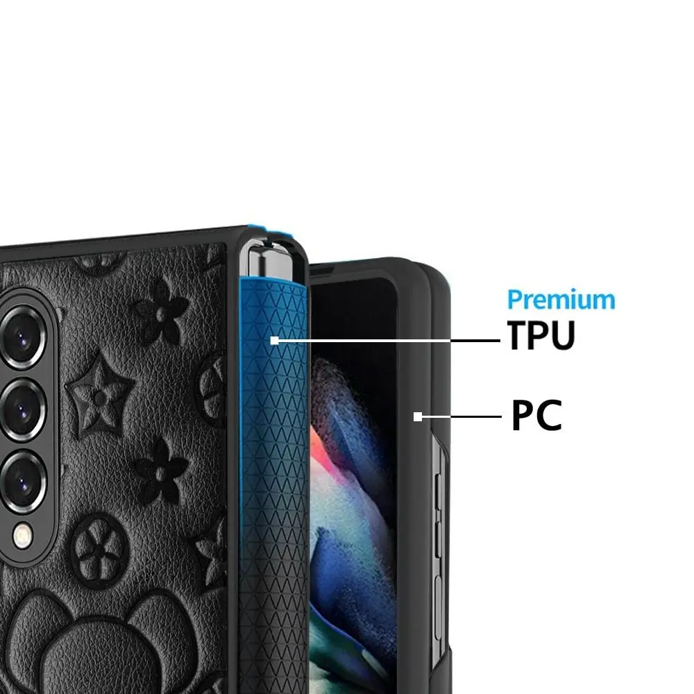 Bear Pattern Hinge Phone Case For Samsung Galaxy Z Fold 5 4 3 Protective Shell for Galaxy Z Fold 4 Fold 3 Shockproof Back Cover
