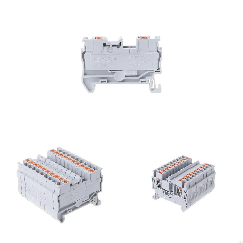 E1PF 10pcs/set 2.5 Push-In Din Mounted Terminal Blocks Spring Screwless Feed