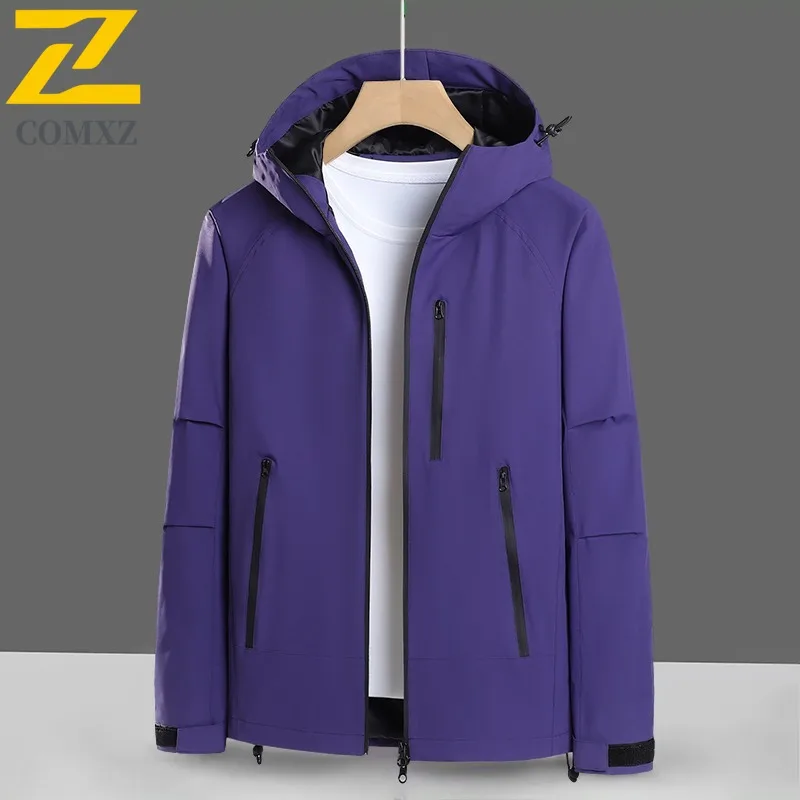 

COMXZ 2025 для мужчин и женщин, водонепроницаемая ветрозащитная куртка с капюшоном, весна-осень, уличное, для кемпинга, пешего туризма, спорта, повседневное модное пальто