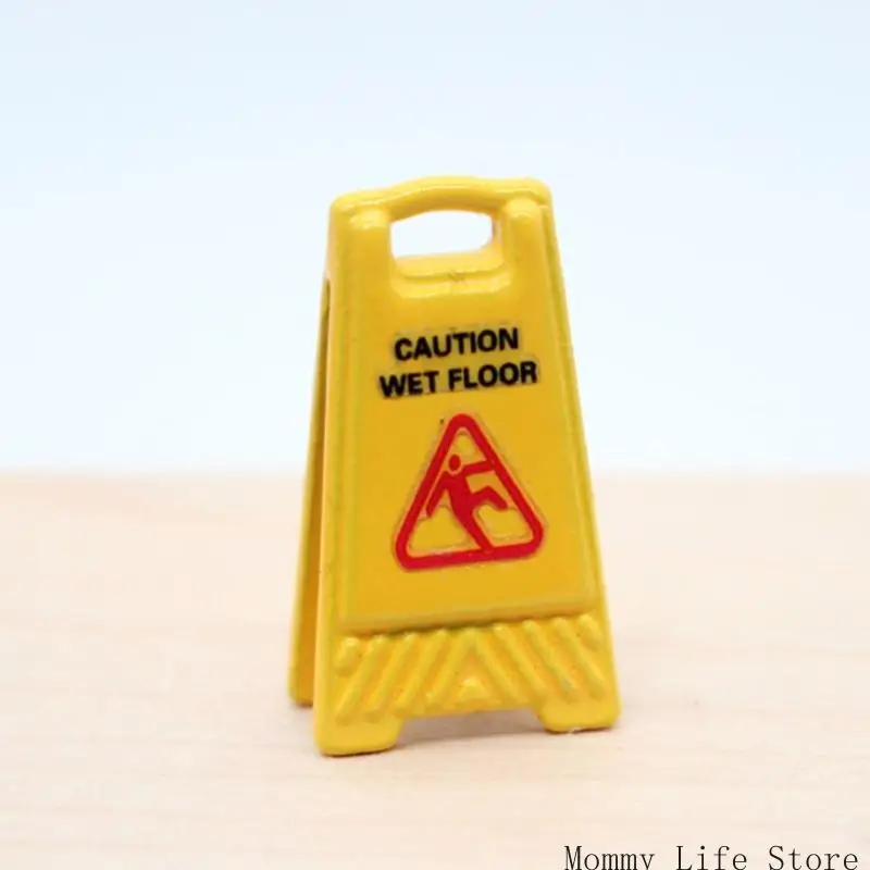 

1/12 Scale Miniature Wet Floor Sign Realistic Caution Warning Decoration for Dollhouse & Model Photography