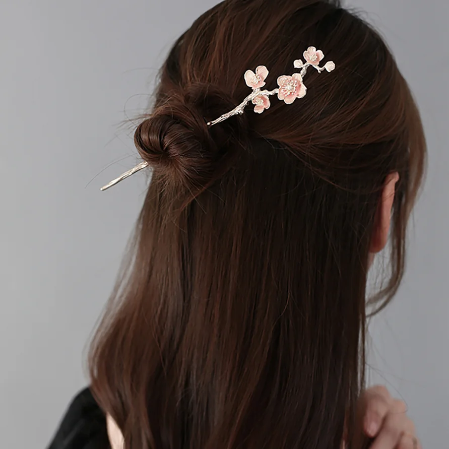Elegant Cherry Blossom Hairpins Japanese Alloy Hair Sticks with Pink Floral Women High Buns Hanfu Style Hair Accessories Gifts image 5