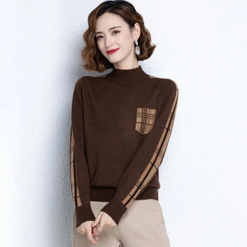 2023 New Ladies Undercoat Sweaters Tops Autumn Winter Thin Pullovers Knitwear Interior Lapping Office Lady Women\'s Clothing