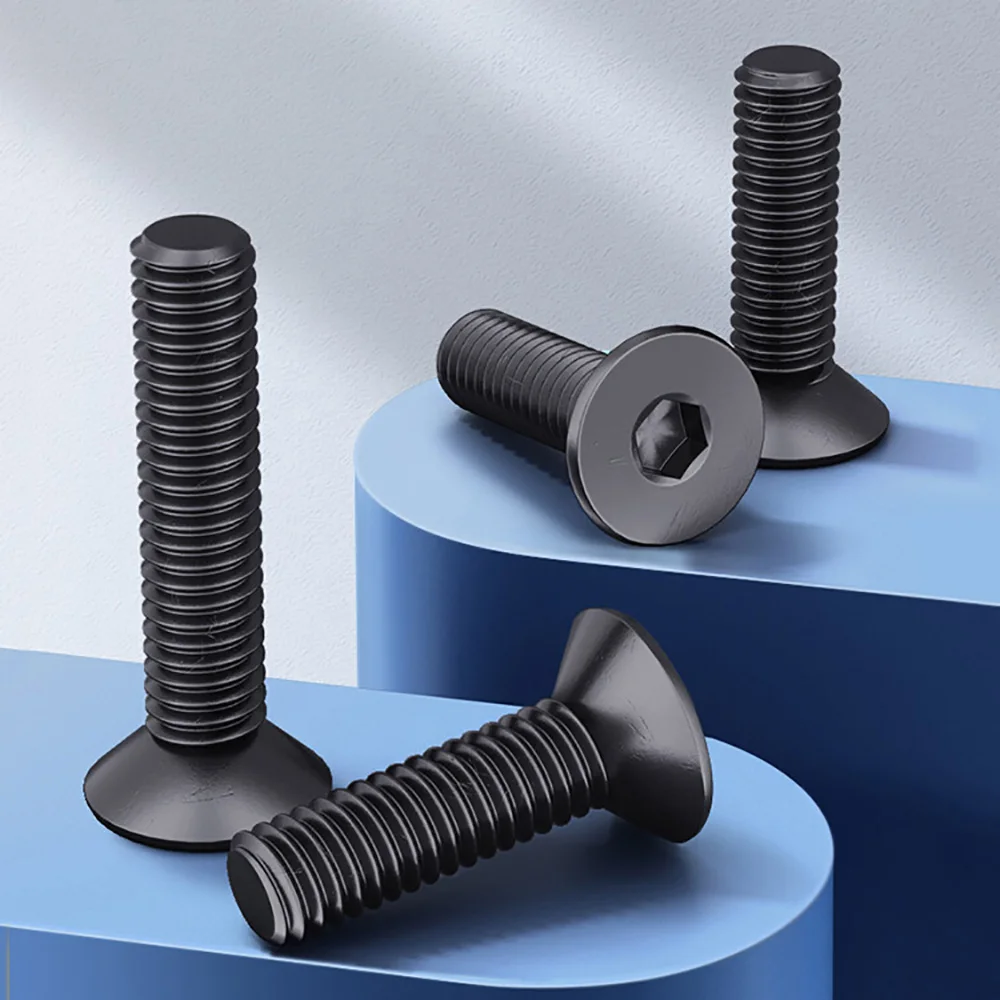 M3‑M6 Grade 10.9 Black Carbon Steel Hex Socket Flat Countersunk Bolts Allen Drive Screw for Heavy‑Duty Metal Frame Assembly Work