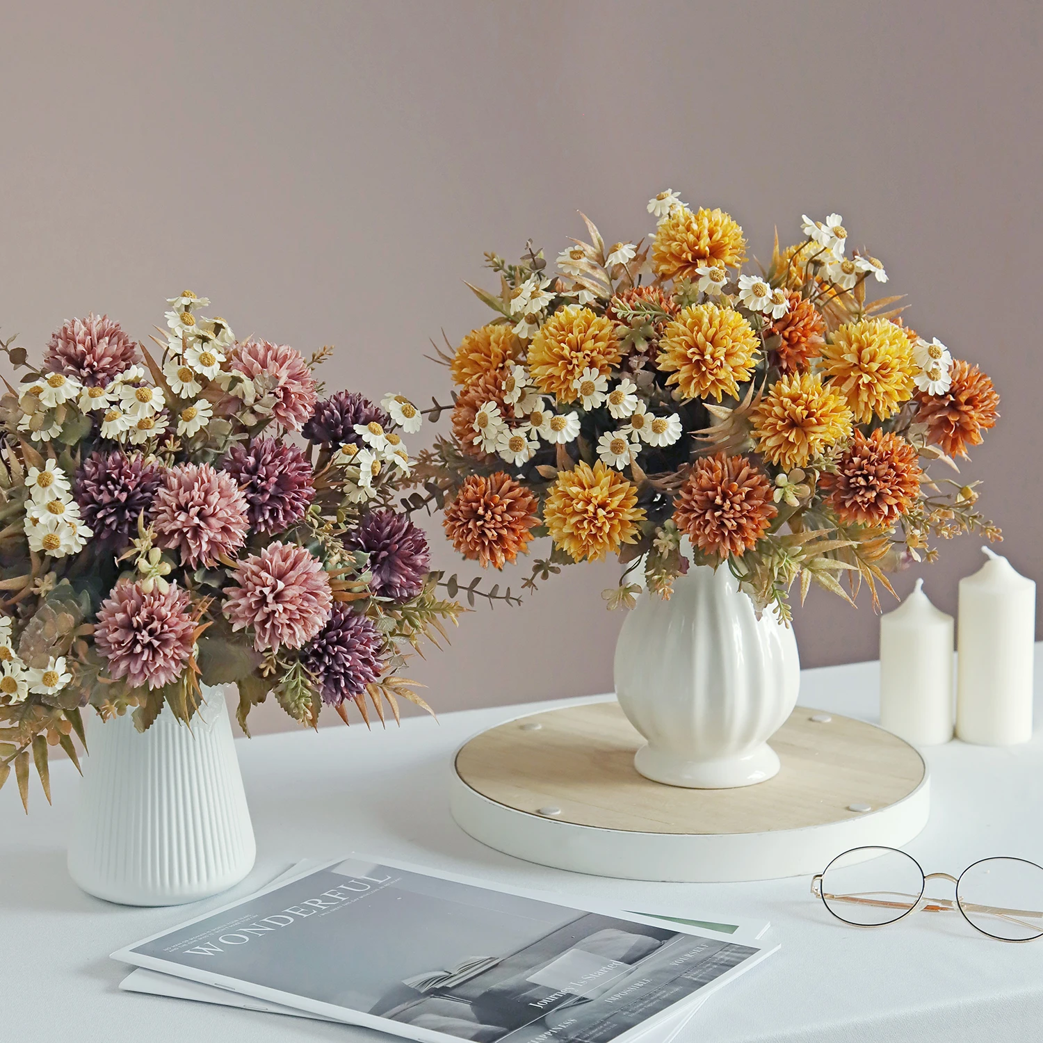 Seiden-Chrysanthemen Künstliche Blumen Hochzeit Heim Weihnachten Wohnzimmer Deko Brautsträuße Tischvase Hübsche Dekorative Requisite – Detail 4