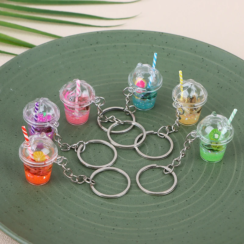 1Pc Mode Creatieve Mini Lichtgevende Melk Bubble Thee Cup Sleutelhanger Voor Vrouwen Mannen Schattige Tas Hanger Auto Sleutelhanger Sieraden Geschenken