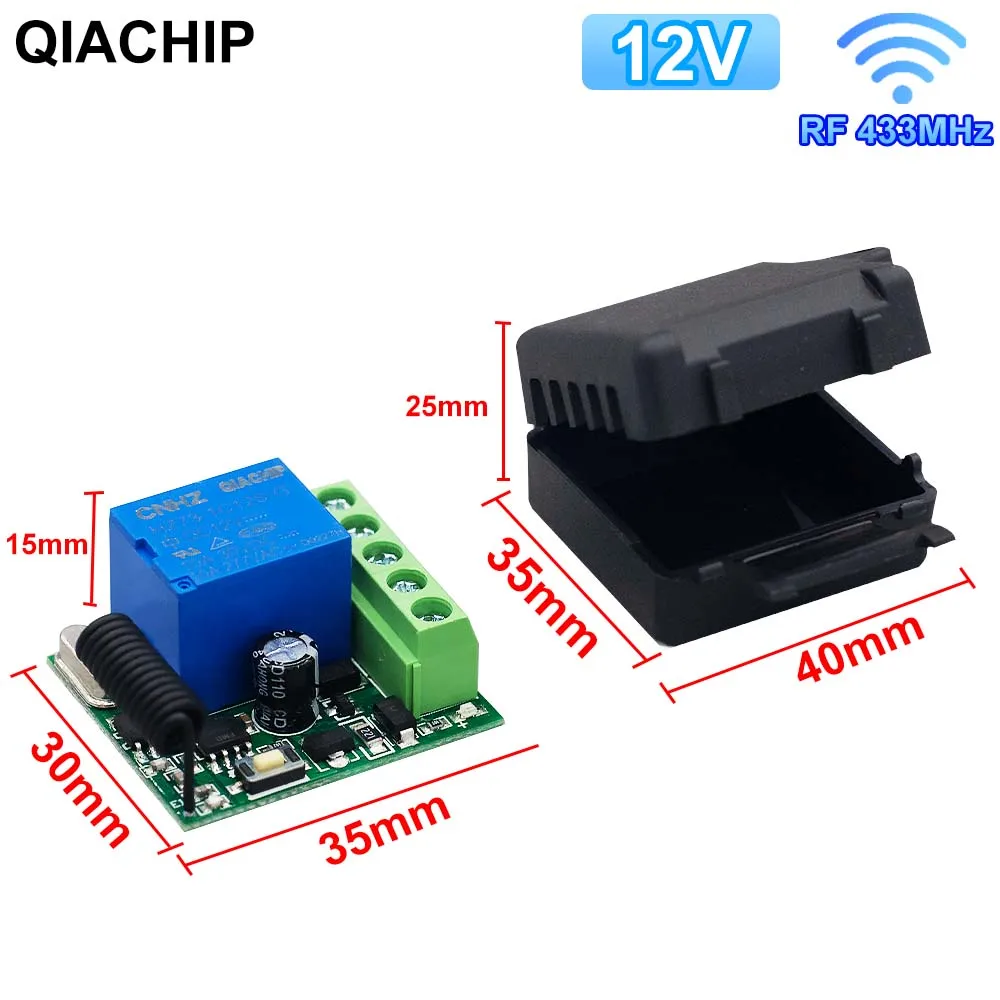 QIACHIP RF 433MHz DC 12V przełącznik zdalnego sterowania bezprzewodowy odbiornik przekaźnikowy Mini moduł pilot do wentylatora LED drzwi garażowe