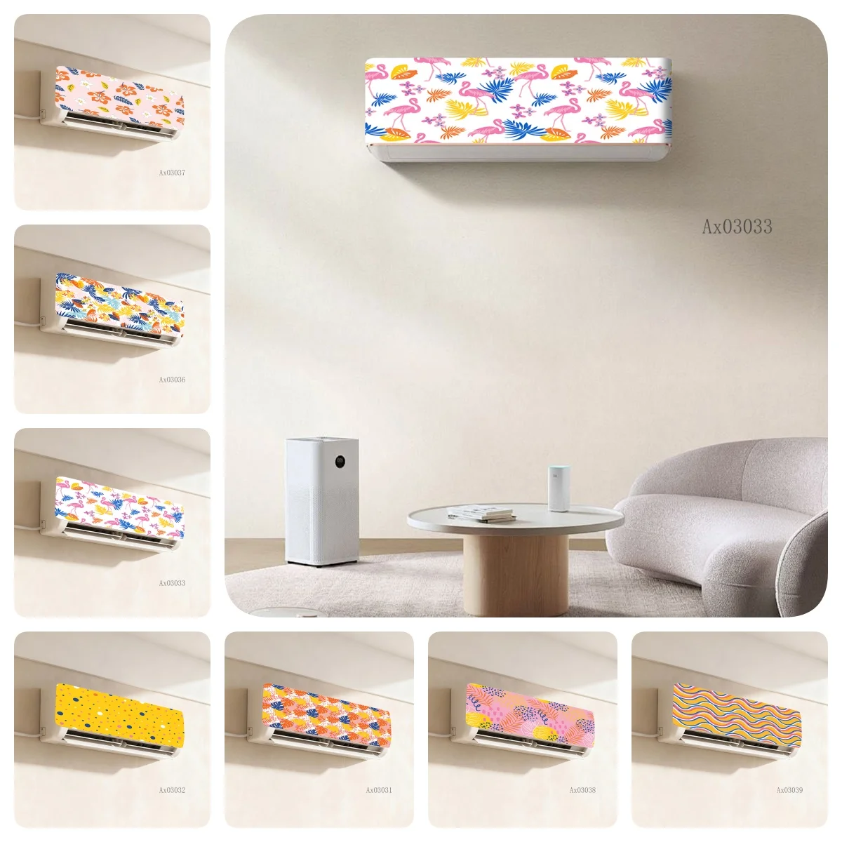 Flamingo Hibiscus Flower AC Stickers Waterproof Peel and Stick Removable Coastal Boho Wrap for Home Air Conditioner Decals
