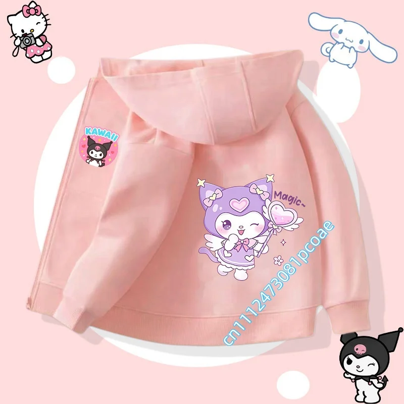 2026 Kulomi children's zipper-style hooded sweatshirt for girls, casual top, sports shirt, Sanrio cartoon print,fall/winter coat