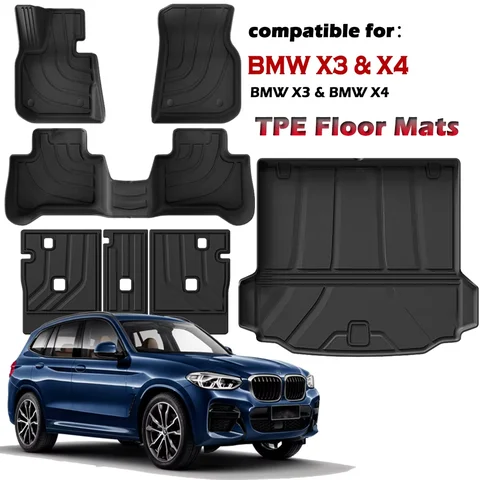 BMW X3 & X42018-2024 바닥 매트, 전천후 3D TPE 바닥 라이너 2열 시트백 트렁크 카고 라이너 보호 매트