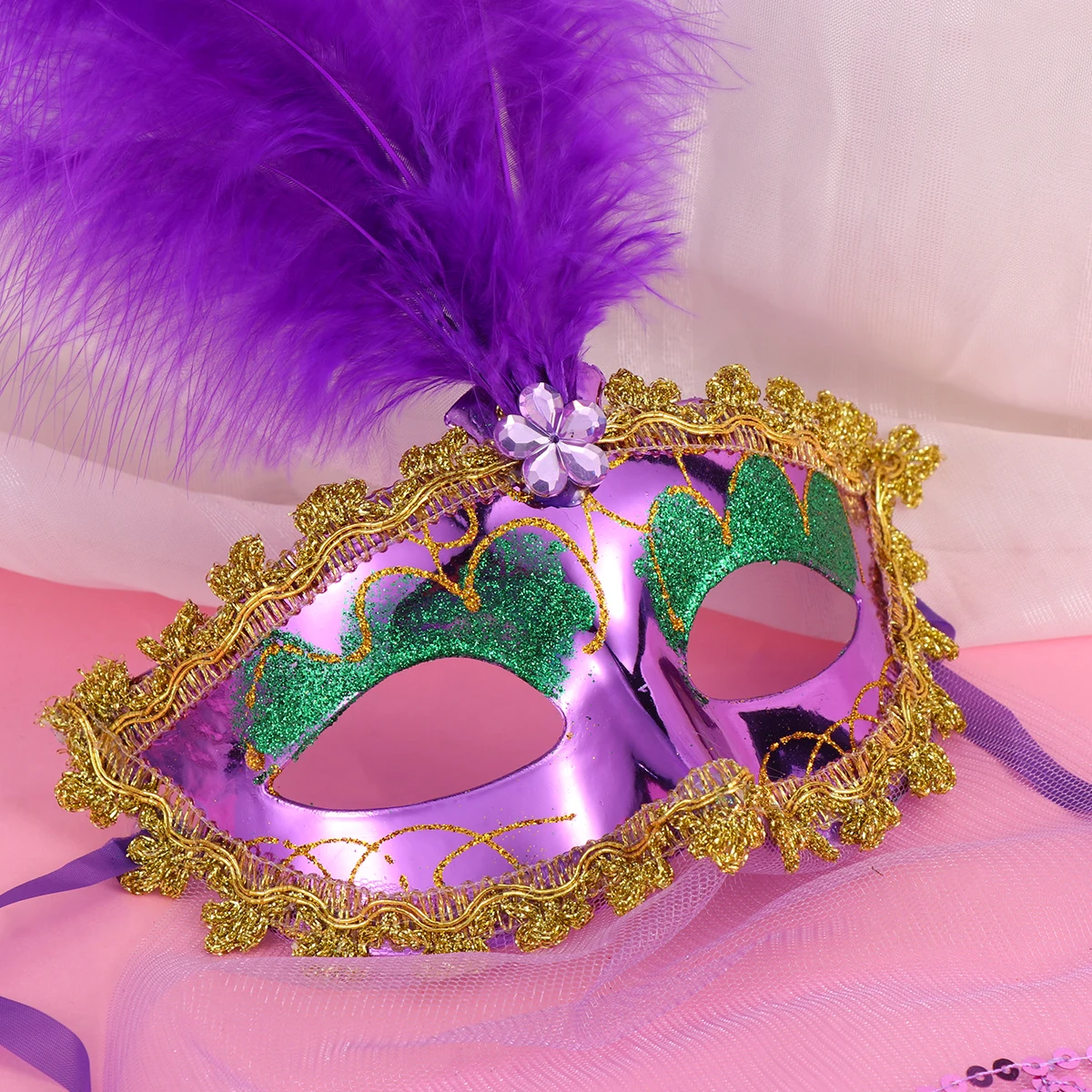 

3Pcs Veil Mask Semi-Transparent Sequins Halloween Masquerade Party Belly Veil Mask Elegant for Women